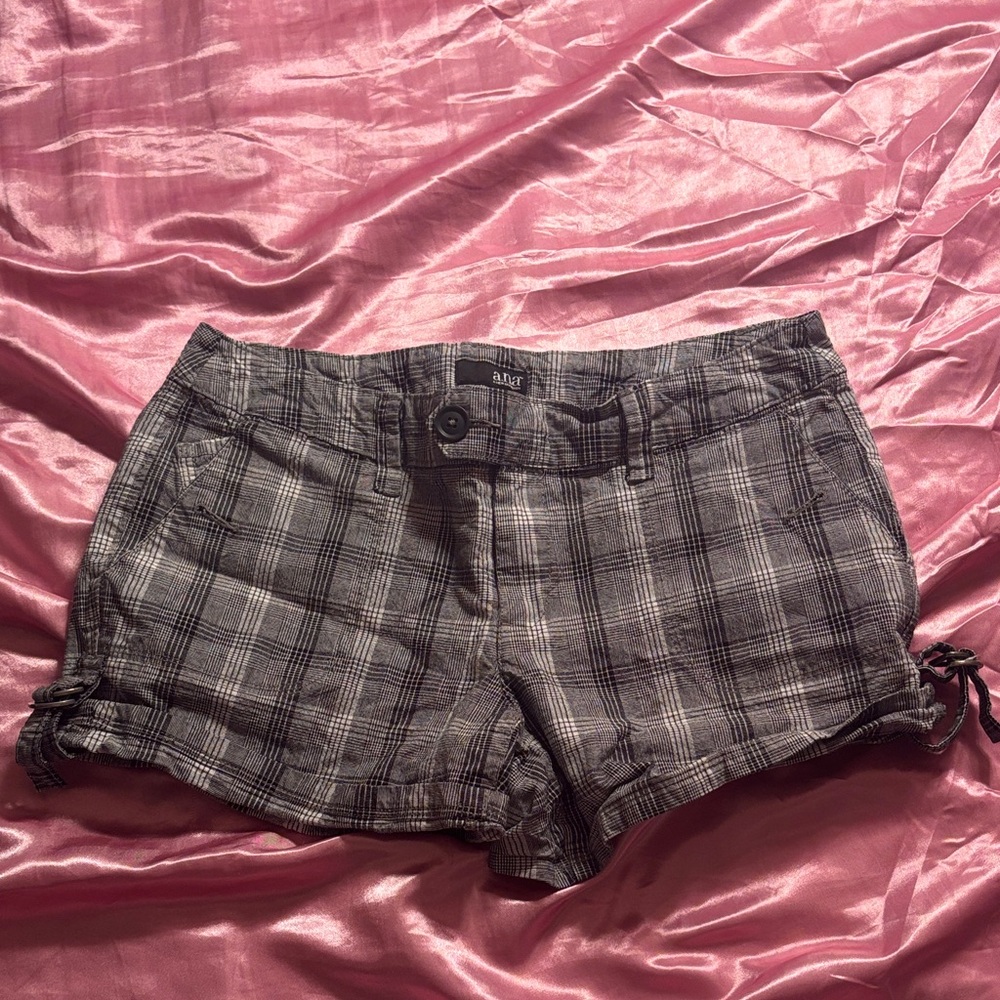 a.n.a Women's Plaid Cargo Shorts - Black, Gray, white.